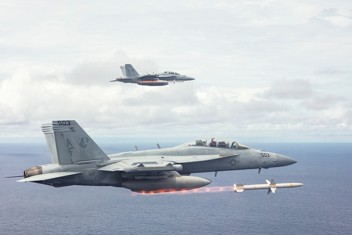 Air Power - An F/A-18 launching an AGM-88 HARM anti-radar