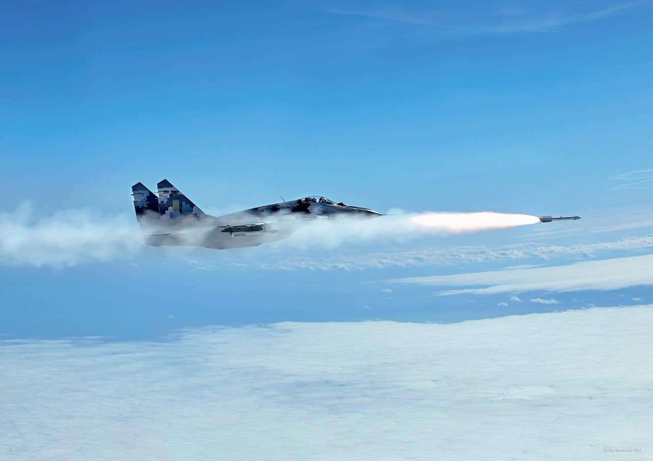 A Ukrainian MiG-29 fighter Firing Air-to-air missile