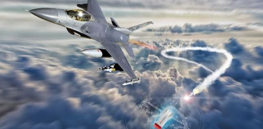 BriteCloud 218 miniaturized decoy launched from an F-16 fighter