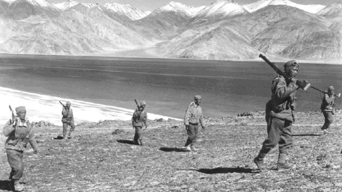 Indian soldiers patrolling during the 1962 war